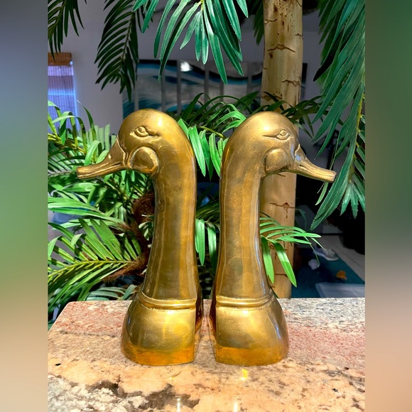 Other - Vintage Pair of Solid Brass Duck Head Bookends